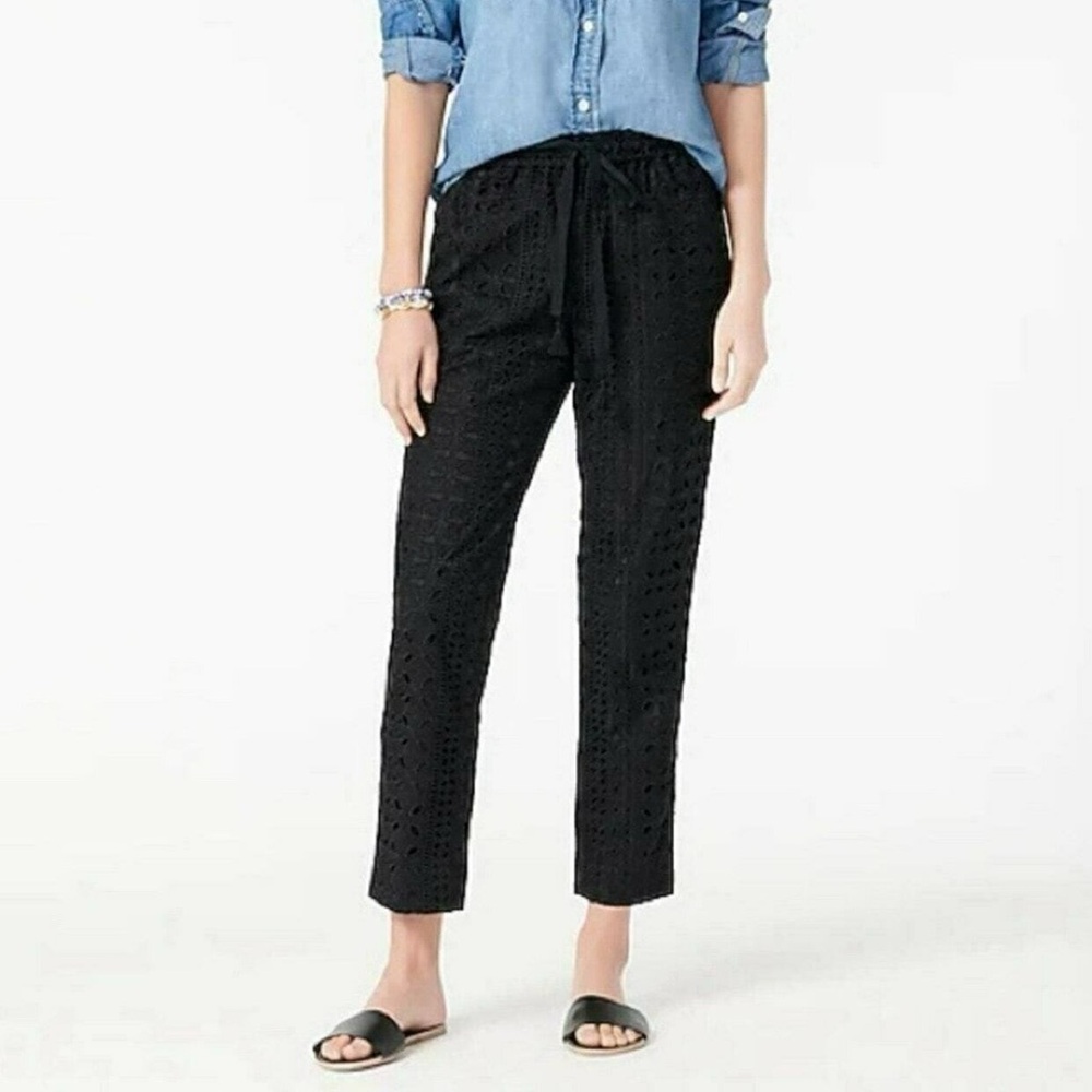 J. Crew Pull On Easy Eyelet Black Pants High Rise Drawstring